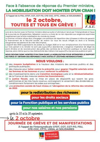 Tract FSU pour la mobilisation interprofessionnelle du 2/10