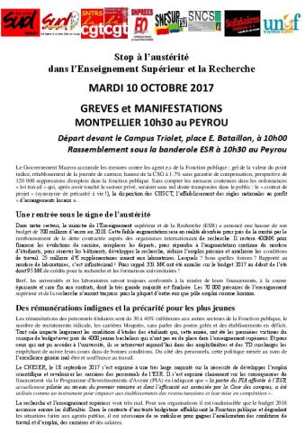 Tract intersyndical ESR "locale" Montpellier pour le 10 octobre
