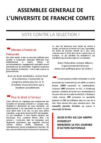 Université de Franche Comté : tract contre la sélection