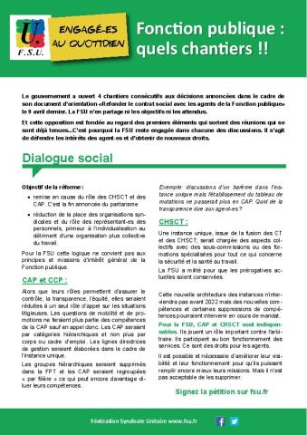 Informations de la FSU sur les "4 chantiers" AP2022