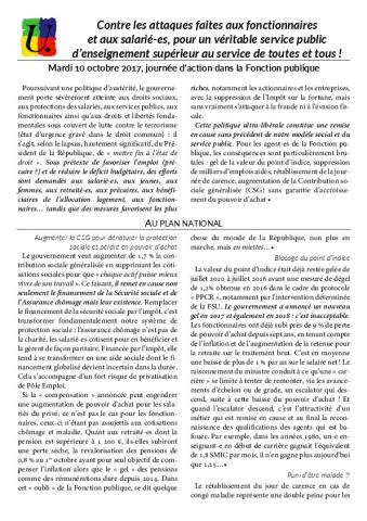 Tract d'appel du SNESUP-FSU de l'université de Nantes pour la journée du 10 octobre 2017