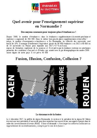 « Quel avenir pour l’enseignement supérieur en Normandie ? » - Tract SNESUP-FSU et SNASUB-FSU des établissements d'enseignement supérieur normands