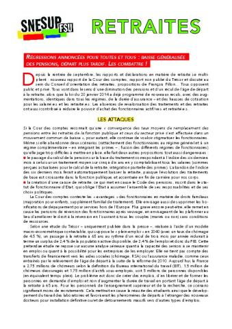 Retraites - Régression annoncée pour toutes et tous : baisse généralisée des pensions, départ plus tardif. Les combattre !