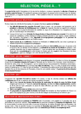 SÉLECTION, PIÈGE À… ?