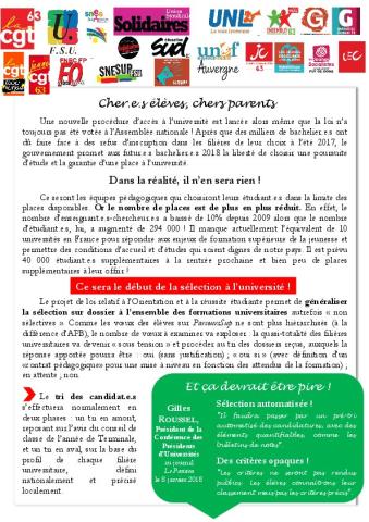 Université Clermont Auvergne - Tract pour les parents