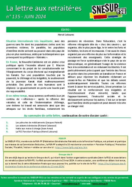 La lettre aux retraité·es n° 135 - juin 2024