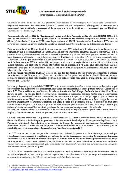 IUT : une fondation d’initiative patronale pour pallier le désengagement de l'Etat !