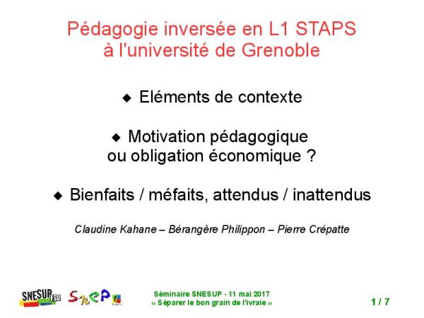 Pédagogie inversée en L1 STAPS à l'université de Grenoble
