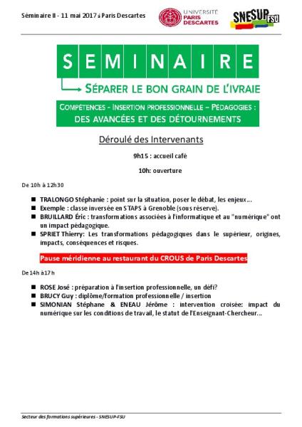 Déroulé des Intervenants