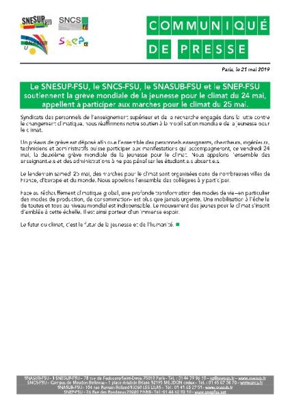 Soutien à la grève mondiale de la jeunesse pour le climat du 24 mai et appel aux marches pour le climat du 25 mai - CP du 21 mai 2018 