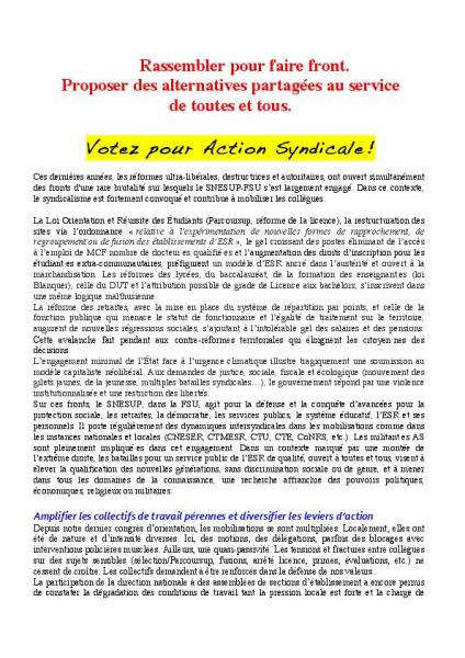 Motion Action Syndicale - SIGNATAIRES 
