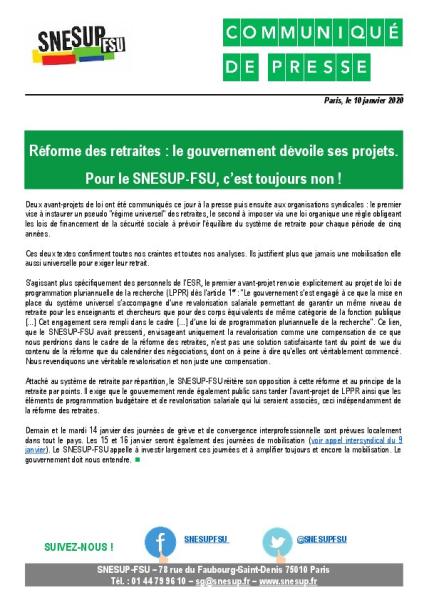 Réforme des retraites : le gouvernement dévoile ses projets.  Pour le SNESUP-FSU, c’est toujours non !