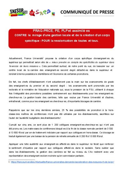 PRAG-PRCE, PE, PLP et assimilé·es CONTRE le mirage d’une gestion locale et de la création d’un corps spécifique - POUR la revalorisation de toutes et tous.