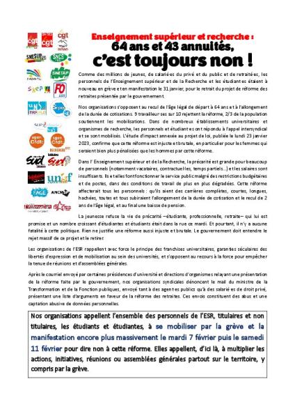 Enseignement supérieur et recherche : 64 ans et 43 annuités,  c’est toujours non !