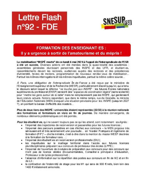 FORMATION DES ENSEIGNANT·ES : il y a urgence à sortir de l’amateurisme et du mépris - Lettre flash n°92