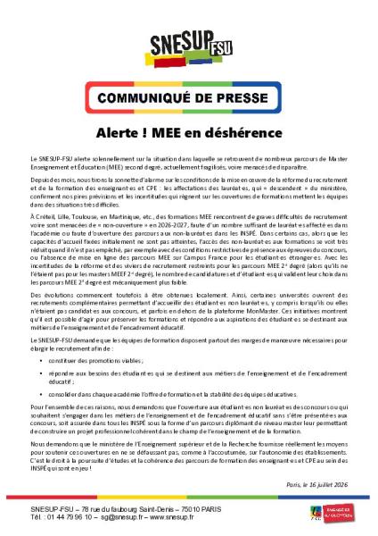 Alerte ! MEE en déshérence - Communiqué de presse du 16 juillet 2026