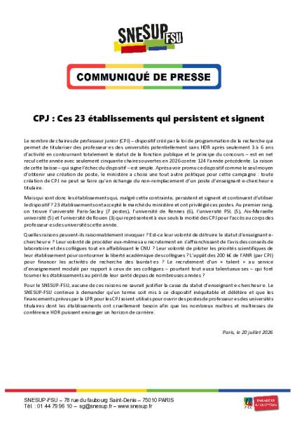 CPJ : Ces 23 établissements qui persistent et signent - Communiqué de presse du 20 juillet 2026