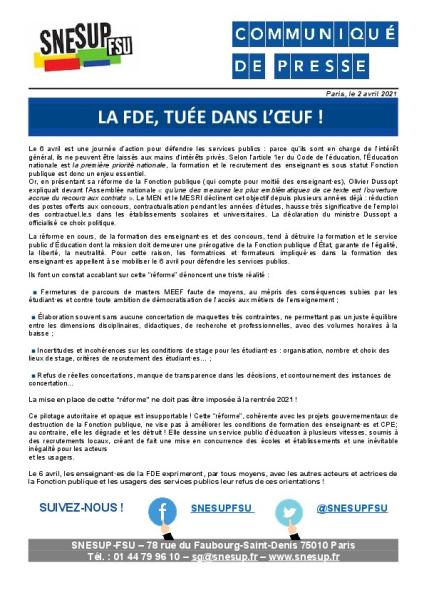 La FDE, tuée dans l’œuf !  - communiqué du 2 avril 2021