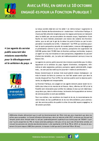 AVEC LA FSU, EN GREVE LE 10 OCTOBRE, ENGAGÉ.E.S POUR LA FONCTION PUBLIQUE ! 