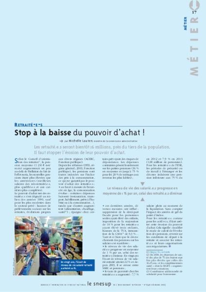RETRAITÉ-E-S : Stop à la baisse du pouvoir d’achat ! - Michelle Lauton - N° 640 DECEMBRE 2015