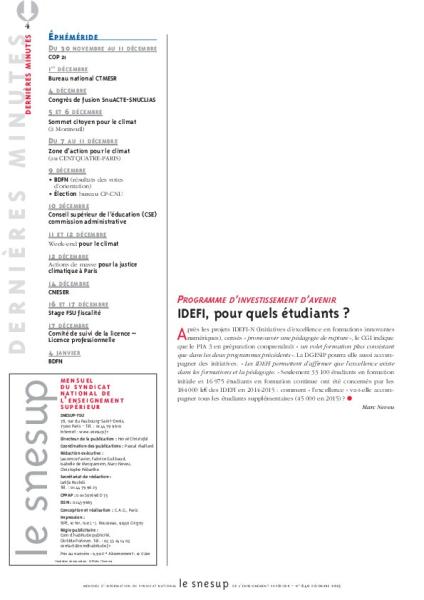 PROGRAMME D’INVESTISSEMENT D’AVENIR IDEFI, pour quels étudiants ? - Marc Neveu - N° 640 DECEMBRE 2015