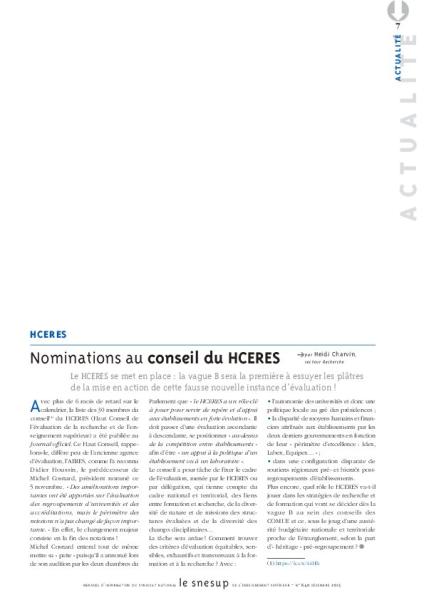 HCERES : Nominations au conseil du HCERES - Heidi Charvin - N° 640 DECEMBRE 2015