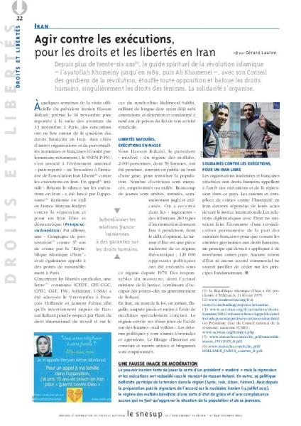 IRAN : Agir contre les exécutions, pour les droits et les libertés en Iran - Gérard Lauton - N° 640 DECEMBRE 2015