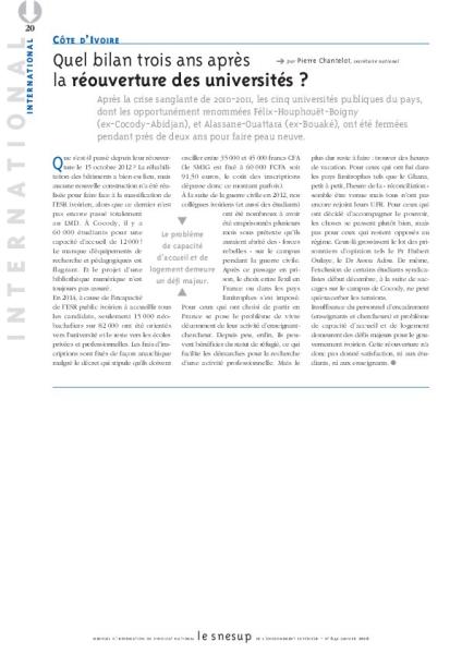 CÔTE D’IVOIRE : Quel bilan trois ans après la réouverture des universités ? - Pierre Chantelot - N° 641 JANVIER 2016