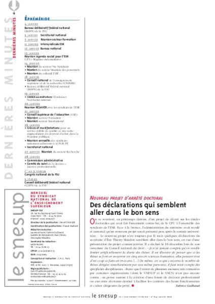 NOUVEAU PROJET D’ARRÊTÉ DOCTORAL : Des déclarations qui semblent aller dans le bon sens - Fabrice Guilbaud - N° 641 JANVIER 2016