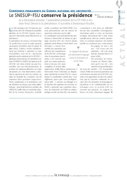CONFÉRENCE PERMANENTE DU CONSEIL NATIONAL DES UNIVERSITÉ : Le SNESUP-FSU conserve la présidence - Fabrice Guilbaud - N° 641 JANVIER 2016