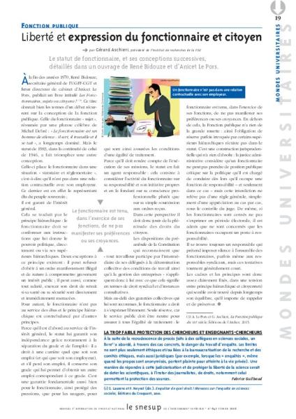 FONCTION PUBLIQUE : Liberté et expression du fonctionnaire et citoyen - Gérard Aschiéri - N° 642 FEVRIER 2016