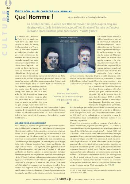 VISITE D’UN MUSÉE CONSACRÉ AUX HUMAINS : Quel Homme ! - Annliese Nef et Christophe Pébarthe - N° 642 FEVRIER 2016