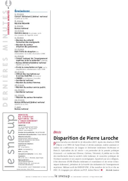 DÉCÈS : Disparition de Pierre Laroche - Michelle Lauton - N° 642 FEVRIER 2016