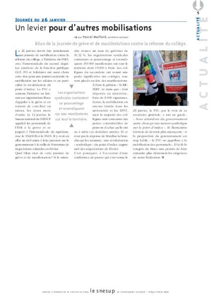 JOURNÉE DU 26 JANVIER : Un levier pour d’autres mobilisations - Pascal Maillard - N° 642 FEVRIER 2016