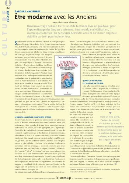 LANGUES ANCIENNES : Être moderne avec les Anciens - Christophe Pébarthe - N° 643 MARS 2016