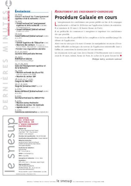 RECRUTEMENT DES ENSEIGNANTS-CHERCHEURS : Procédure Galaxie en cours - Philippe Aubry - N° 643 MARS 2016