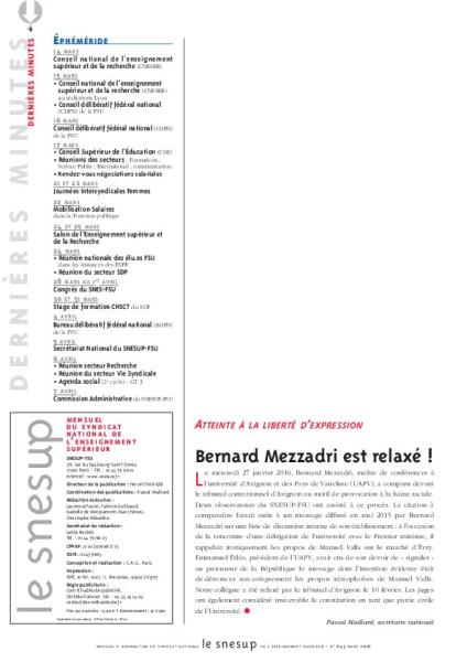 ATTEINTE À LA LIBERTÉ D’EXPRESSION : Bernard Mezzadri est relaxé ! - Pascal Maillard - N° 643 MARS 2016