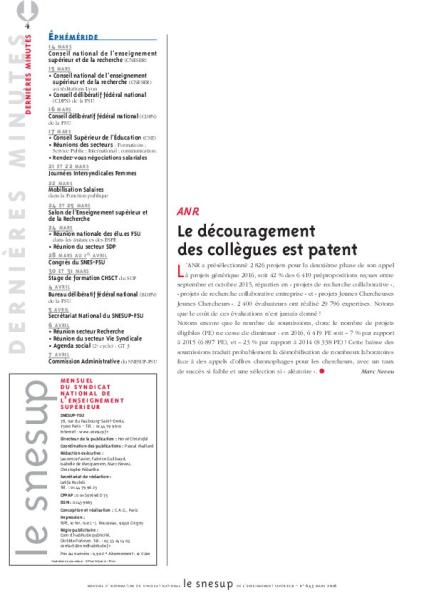 ANR : Le découragement  des collègues est patent - Marc Neveu - N° 643 MARS 2016