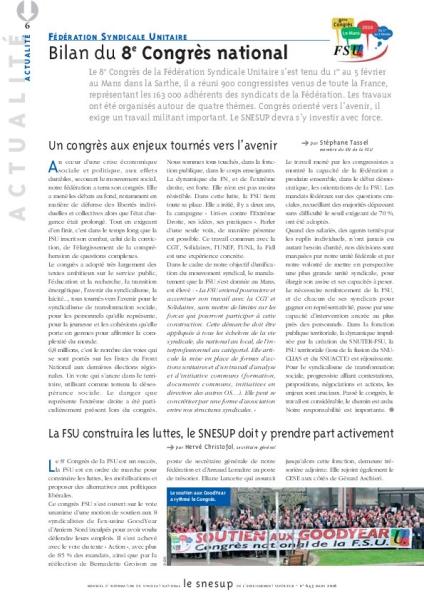 FÉDÉRATION SYNDICALE UNITAIRE : Bilan du 8e Congrès national - Stéphane Tassel - N° 643 MARS 2016