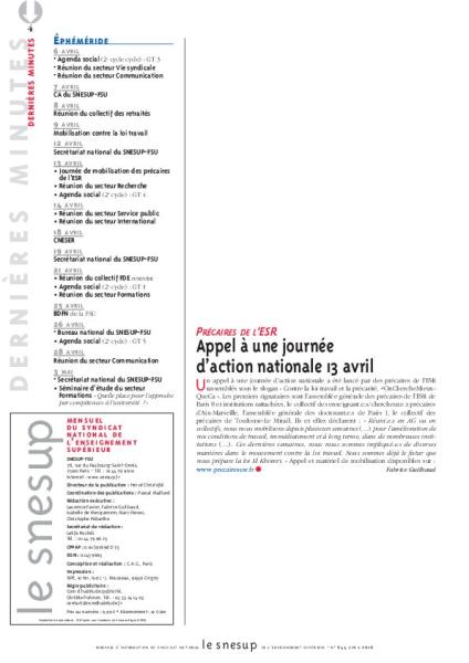 PRÉCAIRES DE L’ESR : Appel à une journée d’action nationale 13 avril - Fabrice Guilbaud - N° 644 AVRIL 2016