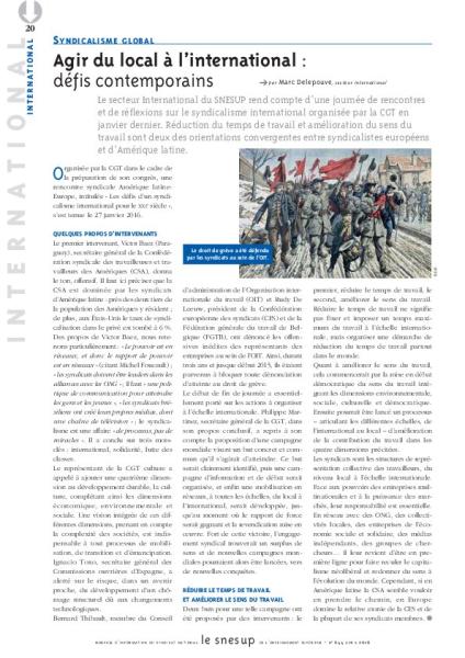 SYNDICALISME GLOBAL : Agir du local à l’international : défis contemporains - Marc Delepouve - N° 644 AVRIL 2016