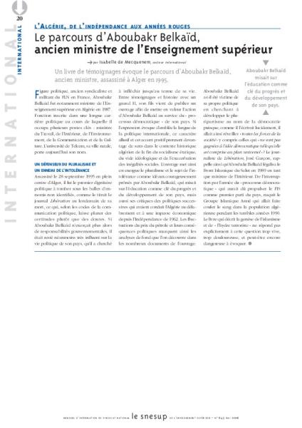 L’ALGÉRIE, DE L’INDÉPENDANCE AUX ANNÉES ROUGES : Le parcours d’Aboubakr Belkaïd, ancien ministre de l’Enseignement supérieur - Isabelle de Mecquenem - N° 645 MAI 2016