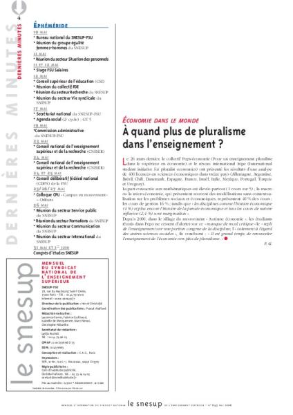 ÉCONOMIE DANS LE MONDE : À quand plus de pluralisme dans l’enseignement ? - Fabrice Guilbaud - N° 645 MAI 2016
