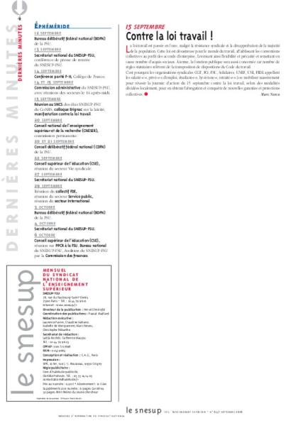 15 SEPTEMBRE : Contre la loi travail - Marc Neveu - N° 647 SEPTEMBRE 2016