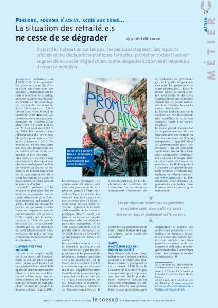 PENSIONS, POUVOIR D’ACHAT, ACCÈS AUX SOINS… La situation des retraité.e.s ne cesse de se dégrader - Michelle Lauton - N° 648 OCTOBRE 2016