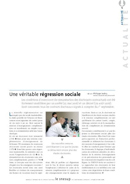 Une véritable régression sociale - Philippe Aubry - N° 648 OCTOBRE 2016