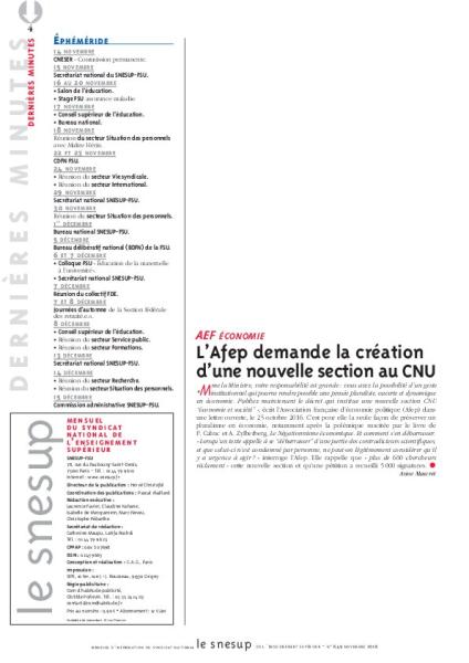 AEF Économie : L’Afep demande la création d’une nouvelle section au CNU - Anne Mascret - N° 649 NOVEMBRE 2016