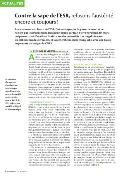 Contre la sape de l’ESR, refusons l’austérité encore et toujours !