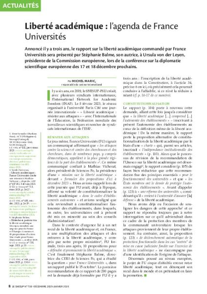 Liberté académique : l’agenda de France Universités
