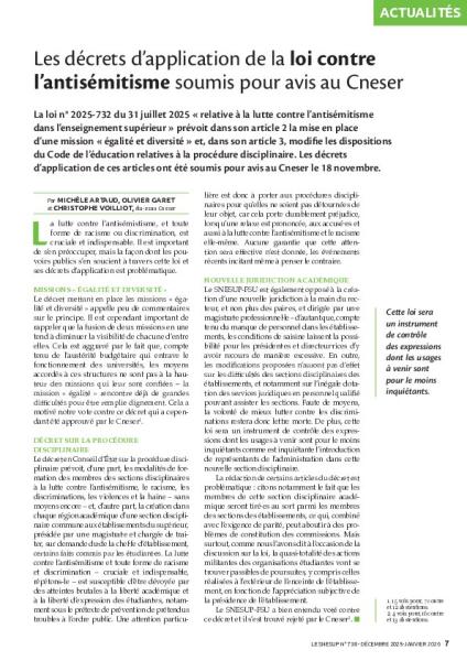 Les décrets d’application de la loi contre l’antisémitisme soumis pour avis au Cneser